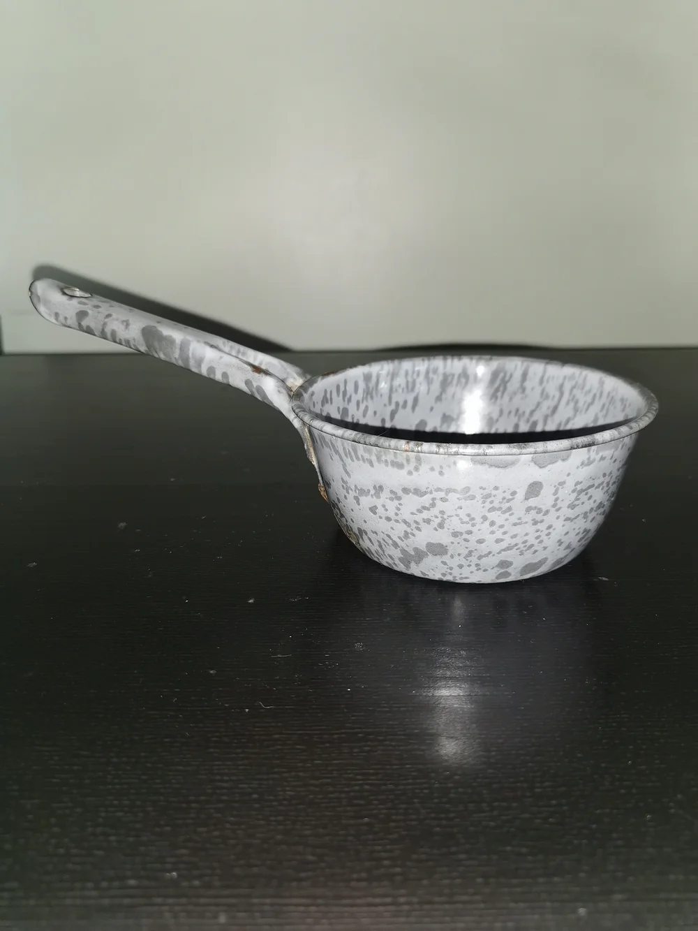 Antique Enamel Graniteware Blue Mottled Pan 8.5